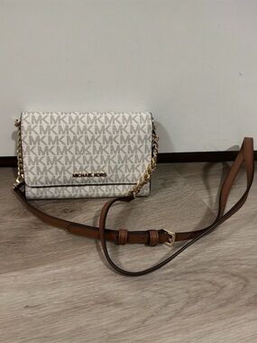 Michael Kors Signature MK Cream Tan Convertible Crossbody Bag